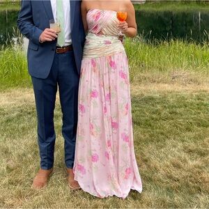 LoveShackFancy Pink Floral Strapless Dress